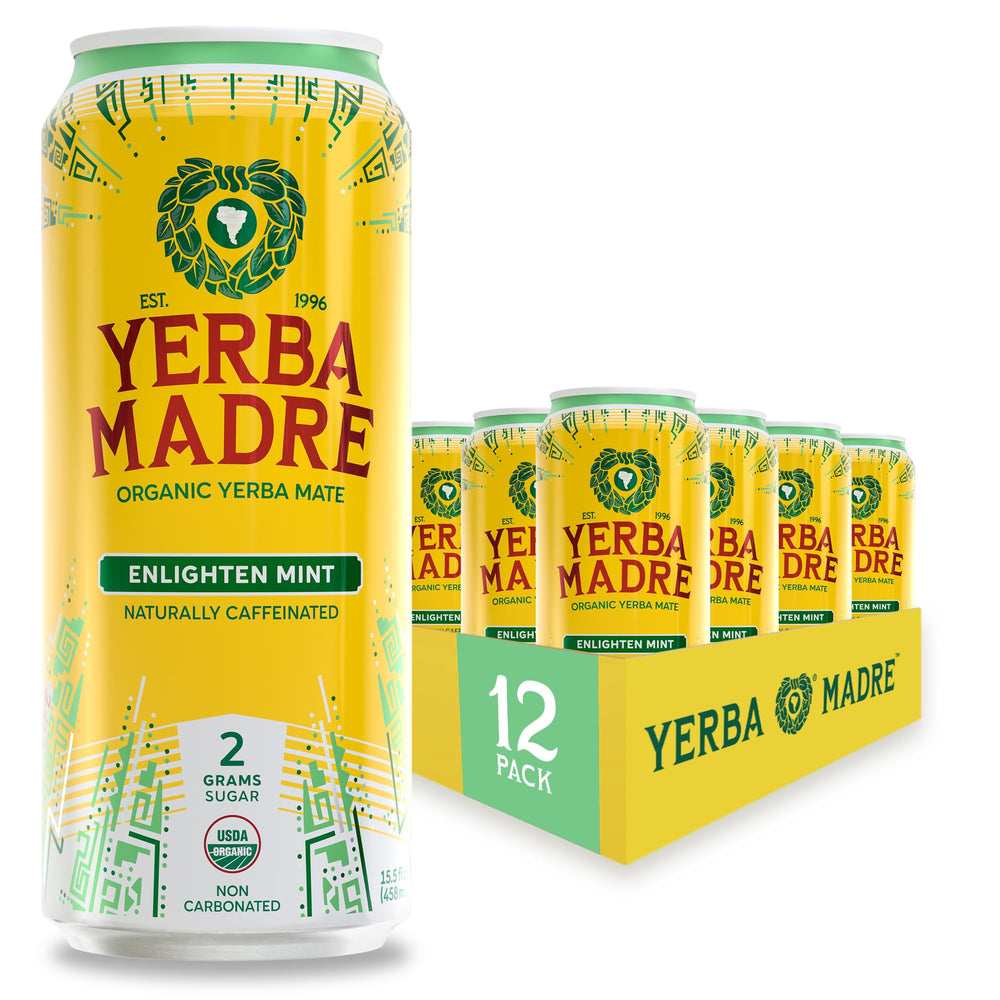 Guayaki front can showing Enlighten Mint label and refreshment benefit