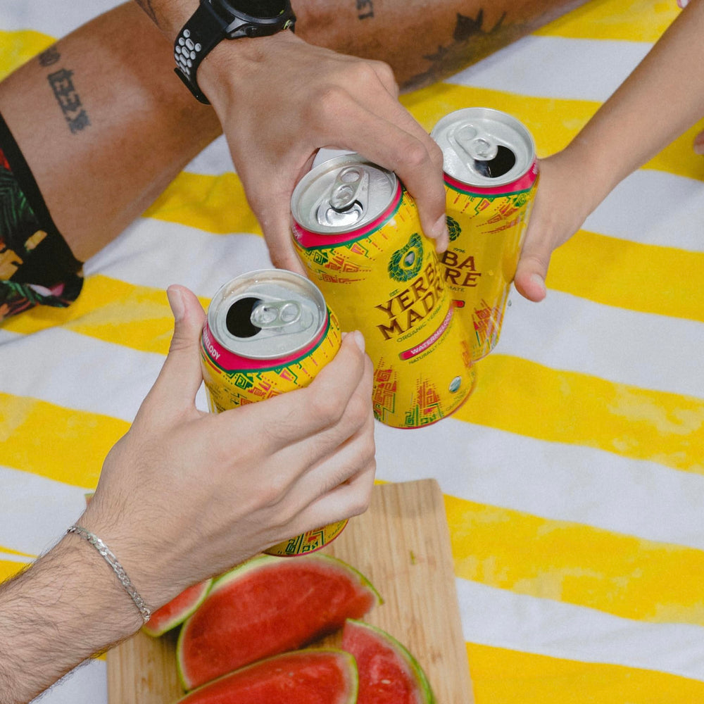 Guayaki Watermelody at picnic with friends showing social, on-the-go energy benefit
