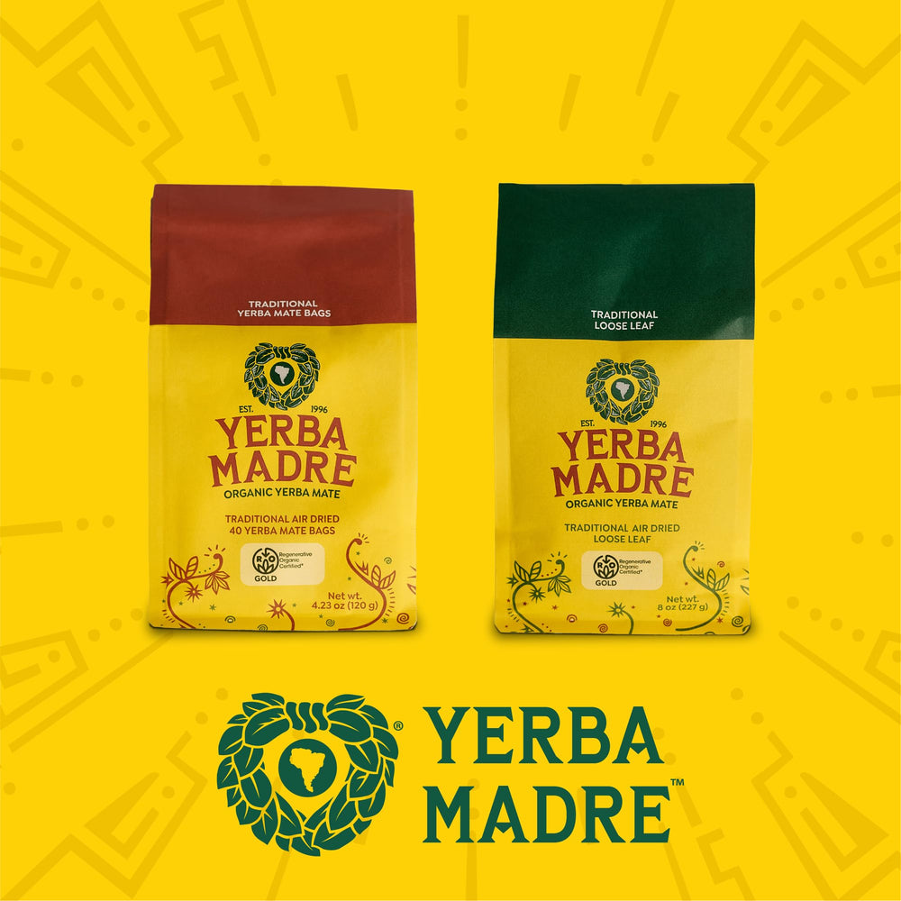 Guayaki certification labels on package emphasizing organic and fair benefits