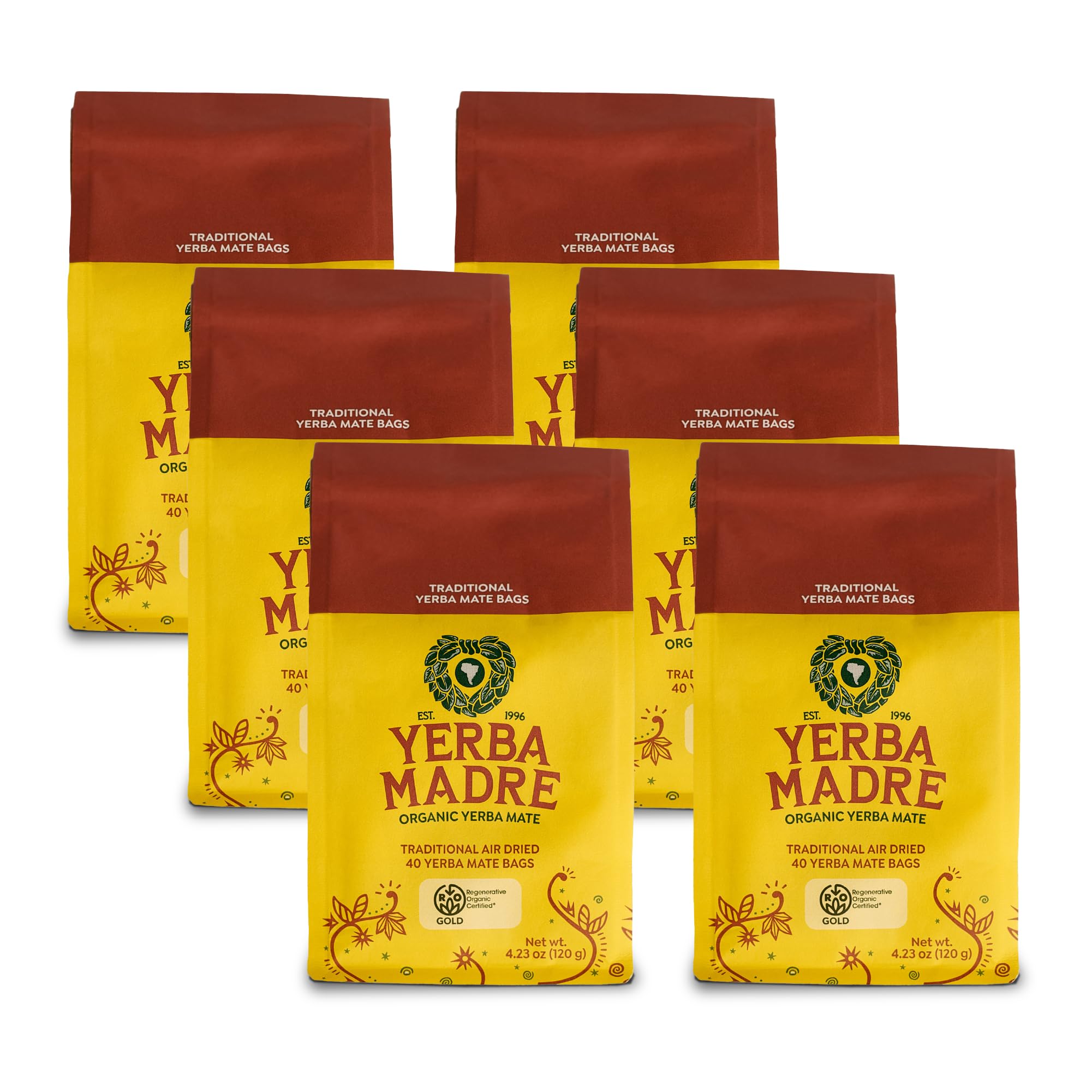 Guayaki front packaging showing Yerba Madre tea bags and organic badge benefits