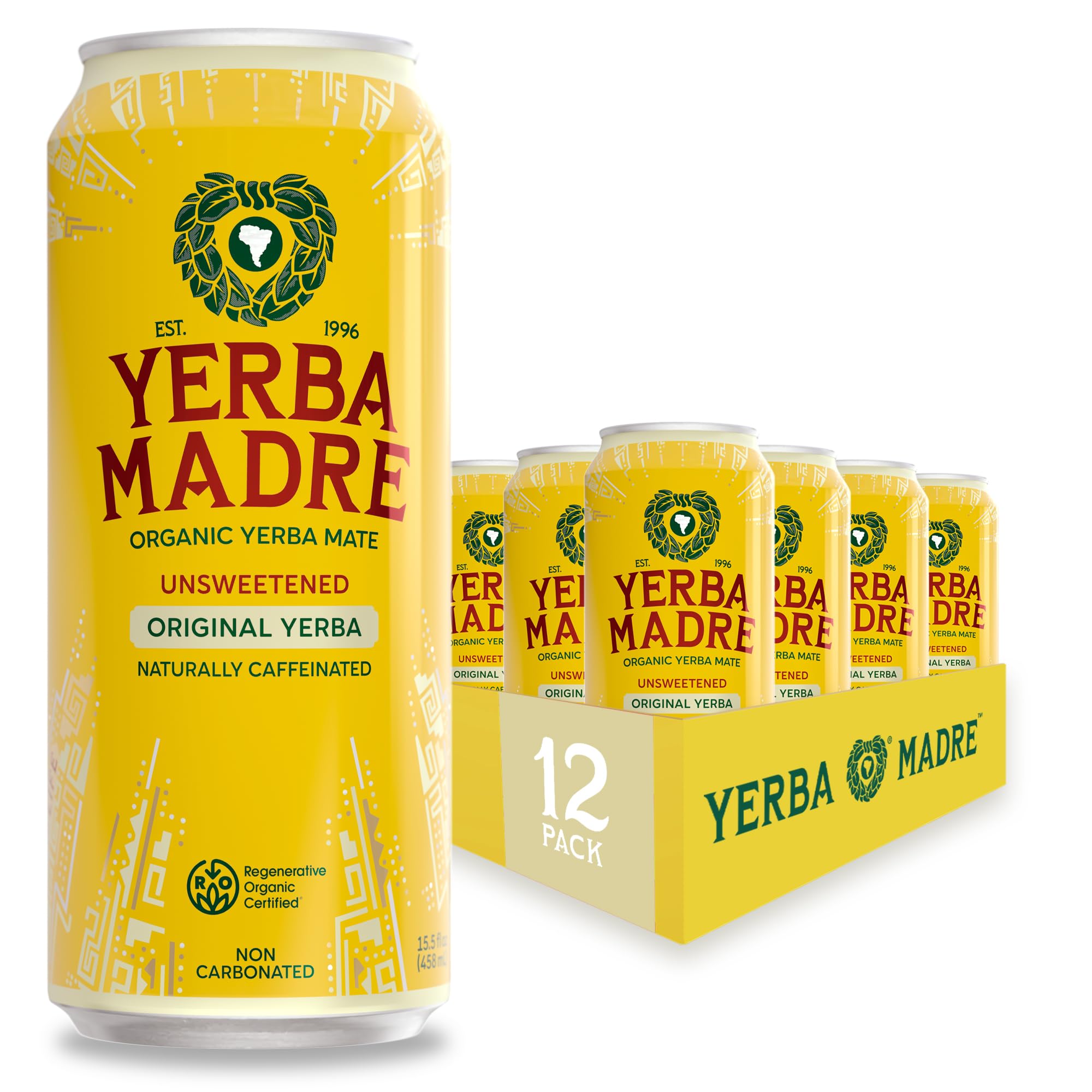 Guayaki Yerba Madre front packaging showing unsweetened energy benefit