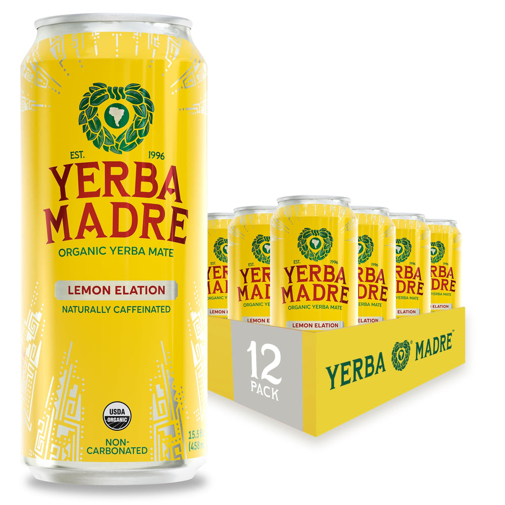 Guayaki Yerba Madre front can showing lemon elation flavor and convenience