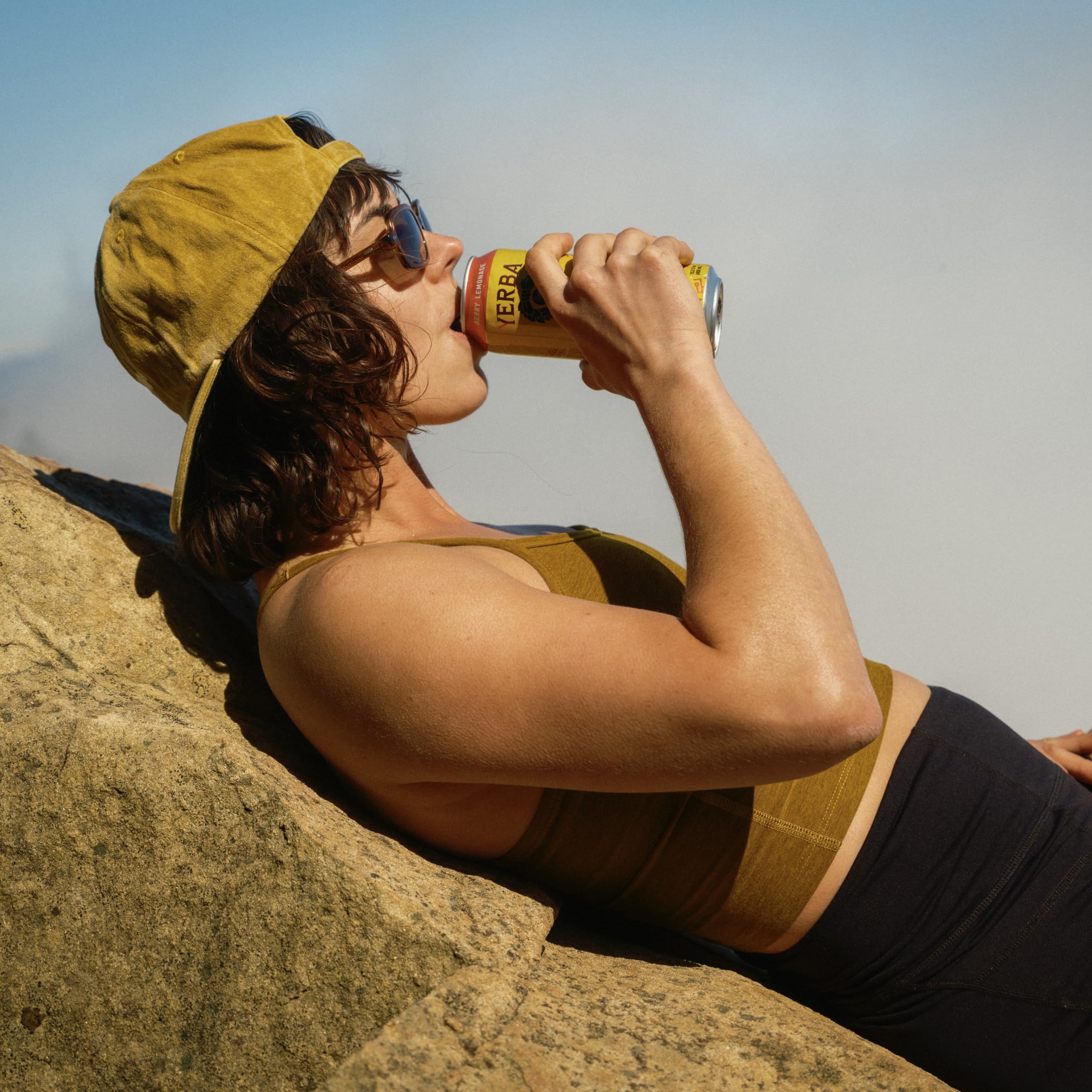 Guayaki can on picnic table outdoors suggesting energizing, social drink