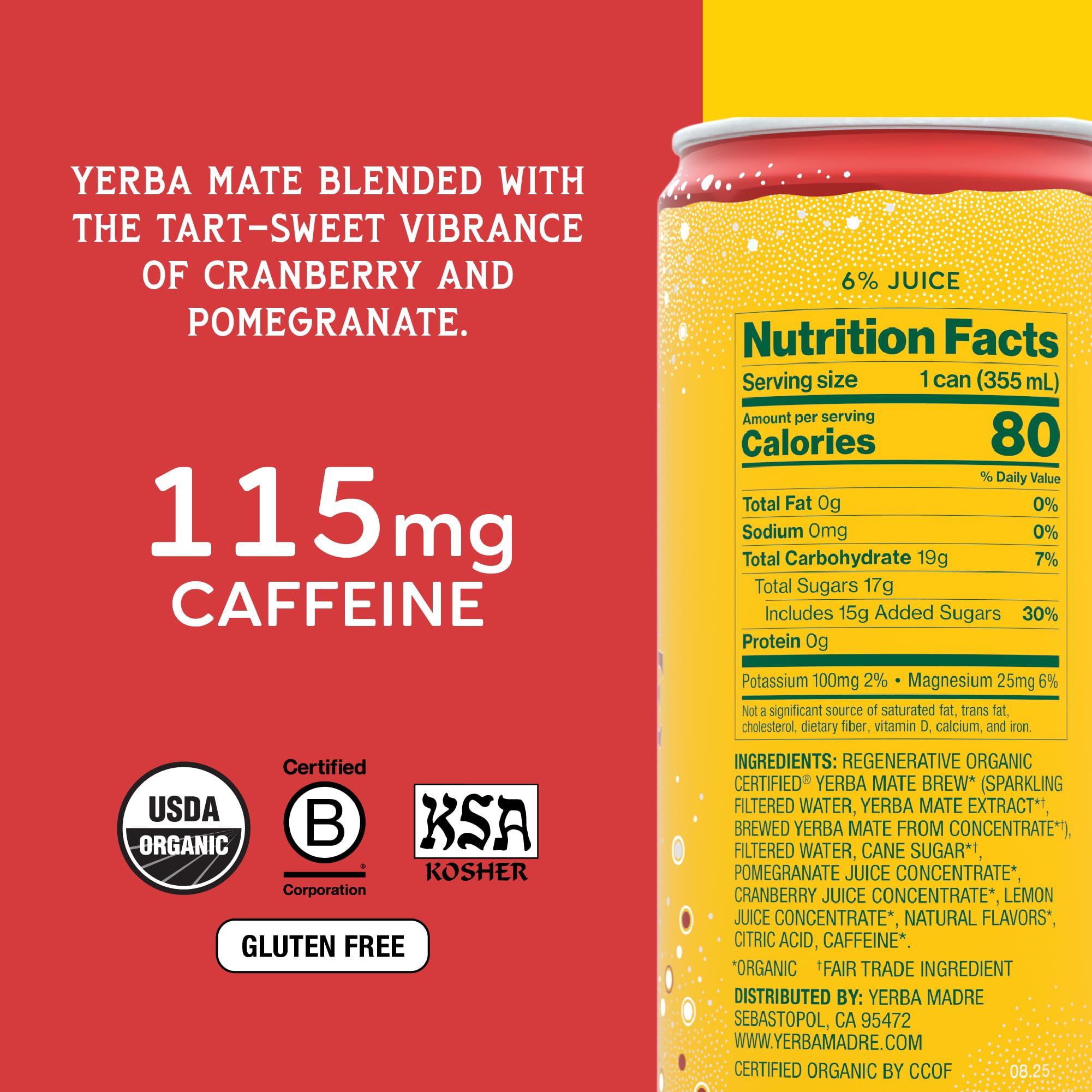 Guayaki Yerba Madre pouring over ice to show carbonation and refreshing, bright taste