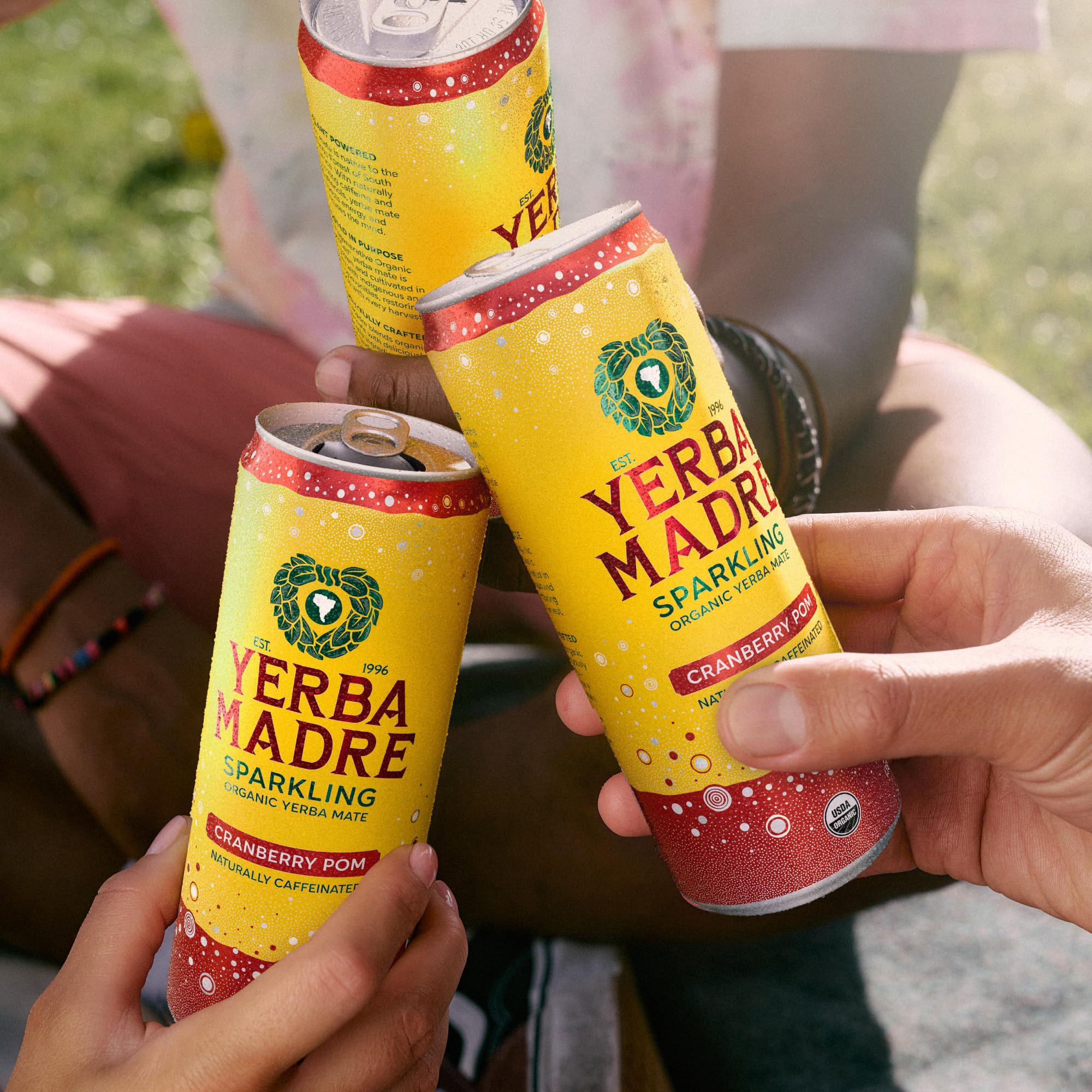 Guayaki Yerba Madre held in hand for size comparison and convenient on-the-go energy