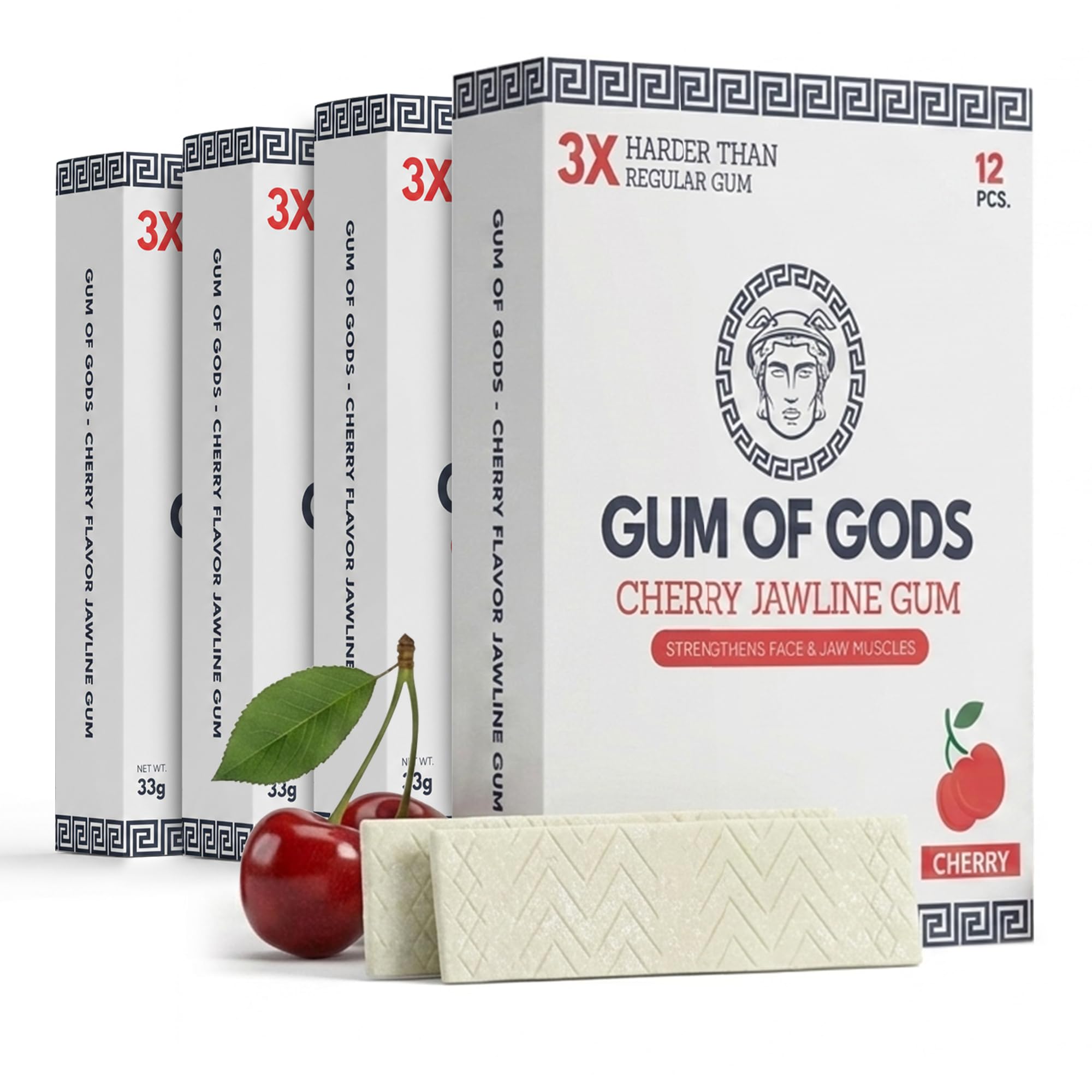 Gum of Gods front packaging showing cherry flavor and 4-pack benefit