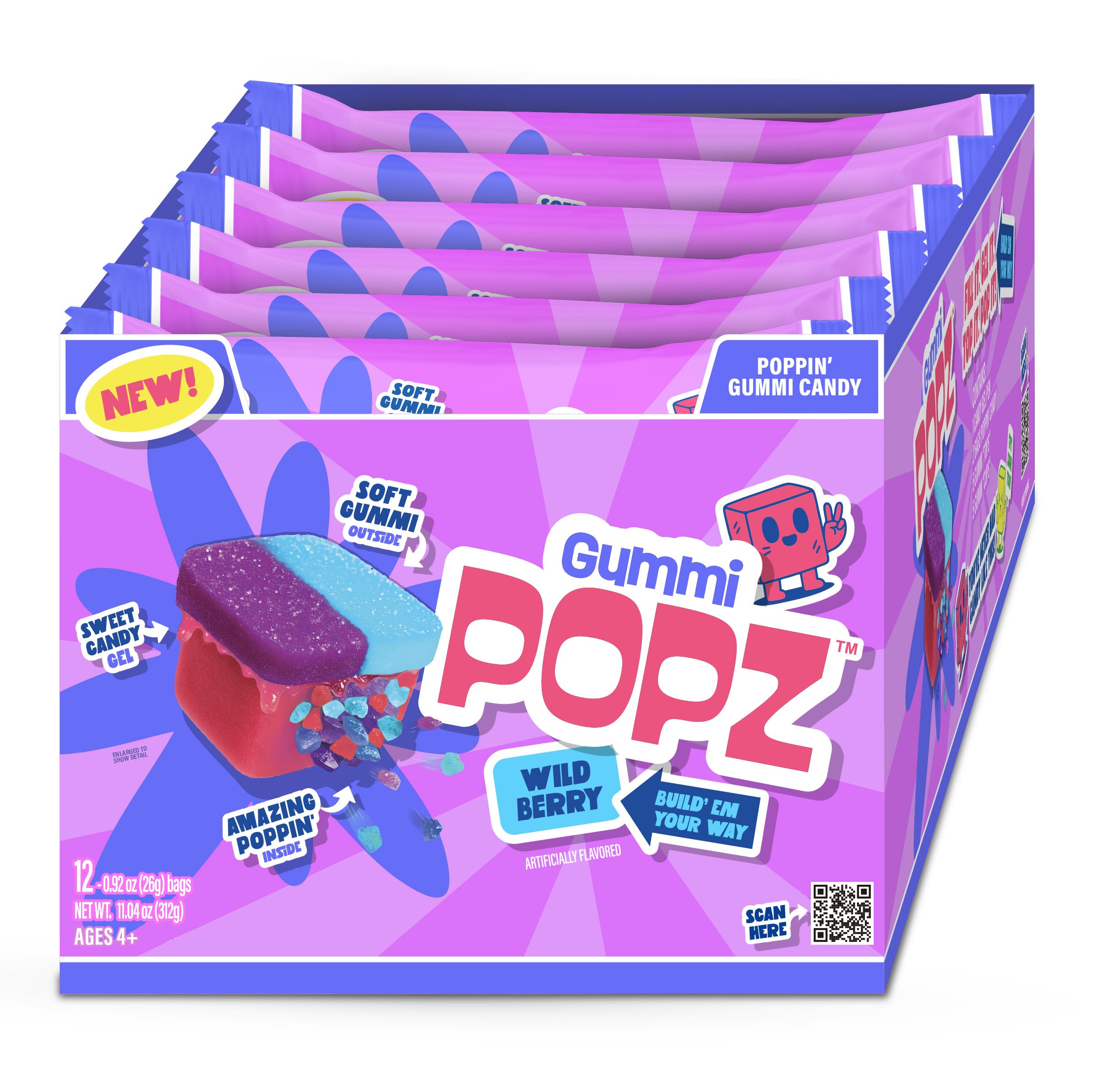 GUMMI POPZ! front packaging showing colorful mixed berry pouches and branding benefit party ready