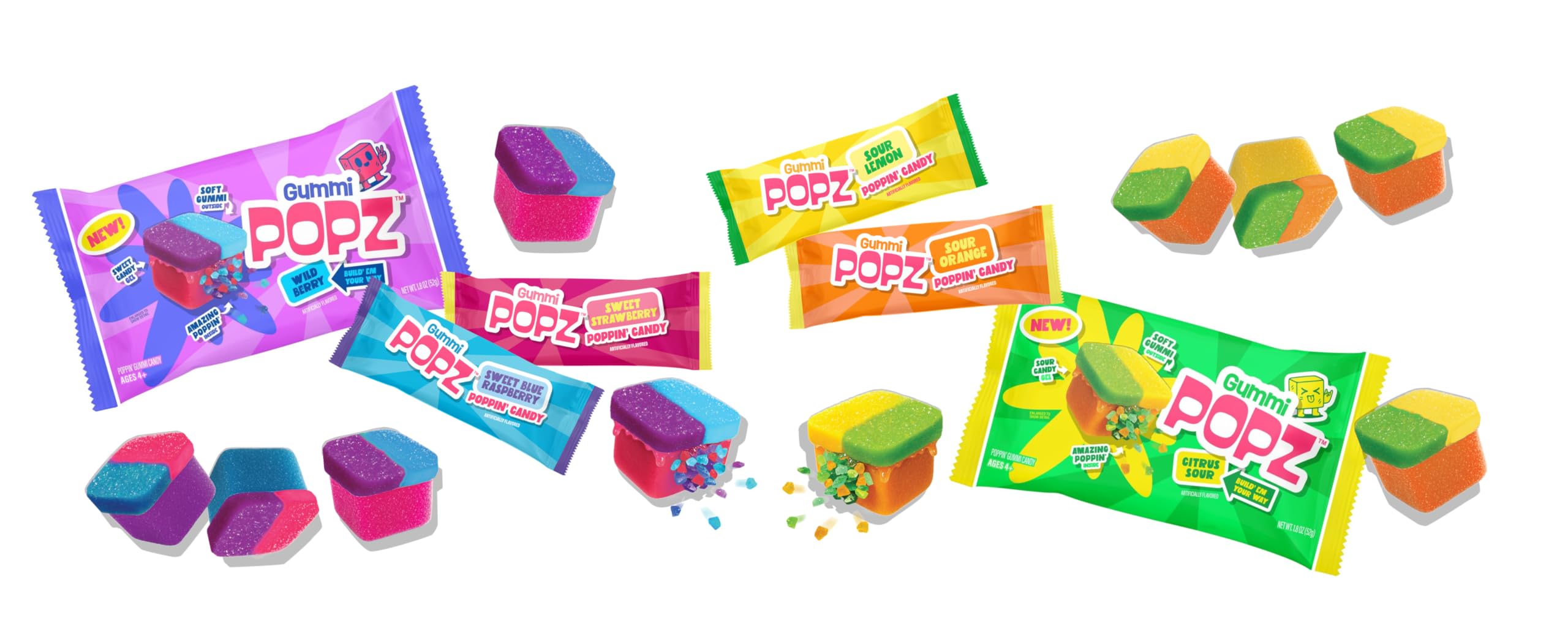 GUMMI POPZ! assorted packs on a party table illustrating easy distribution at events