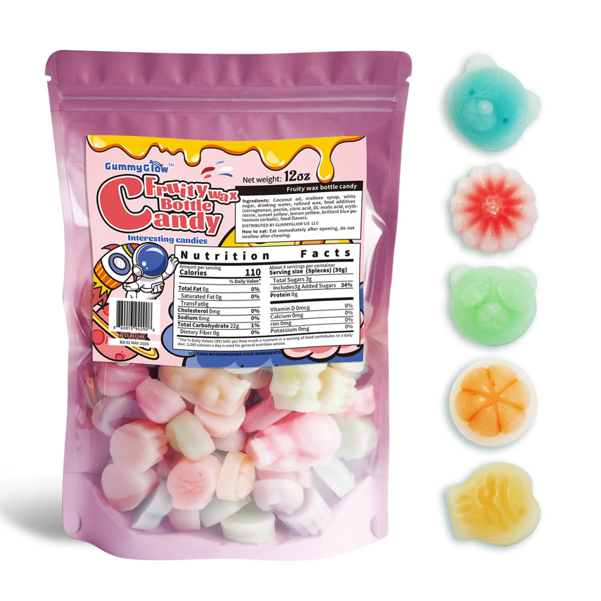Gummy Glow front packaging showing bulk 12oz bag and branding benefit