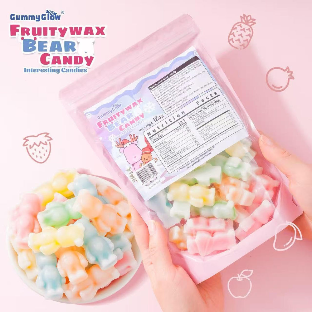 Gummy Glow label and flavor list showing five fruit options for variety