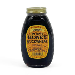 Gunter's buckwheat honey front label showing rich color and robust flavor