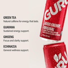 GURU can close-up highlighting logo and clean-label look for trust