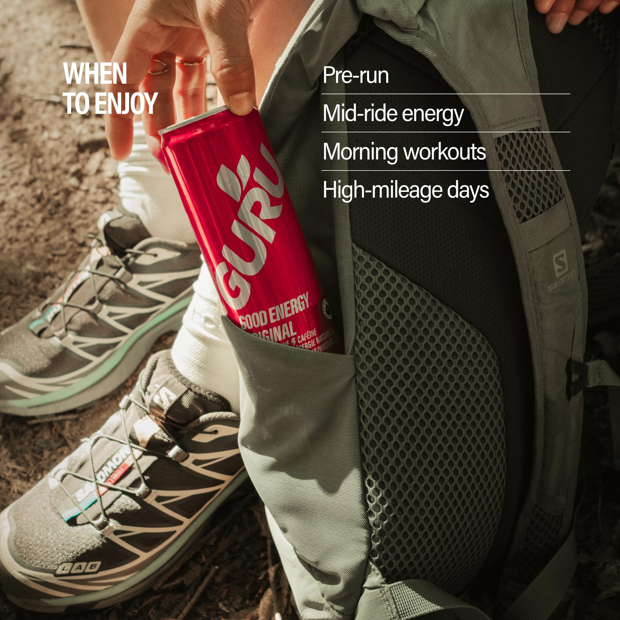 GURU can in hand for scale, portable energy on-the-go advantage