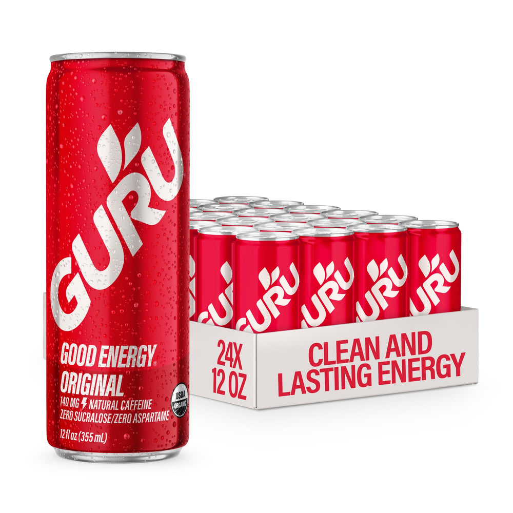 GURU front packaging shows 24-pack and organic claim, easy pantry benefit