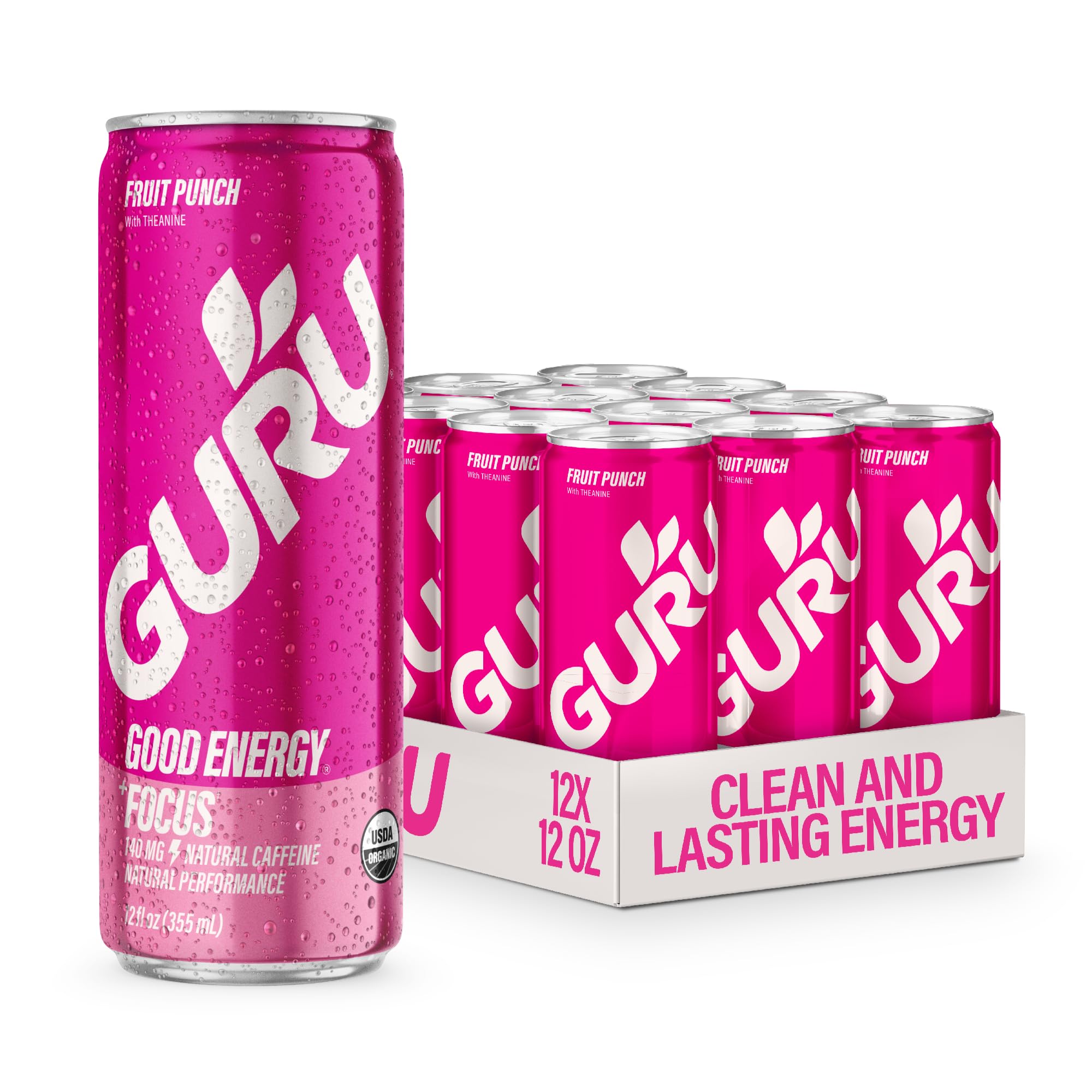 GURU front can showing fruit punch branding and organic badge for clear product ID and trust