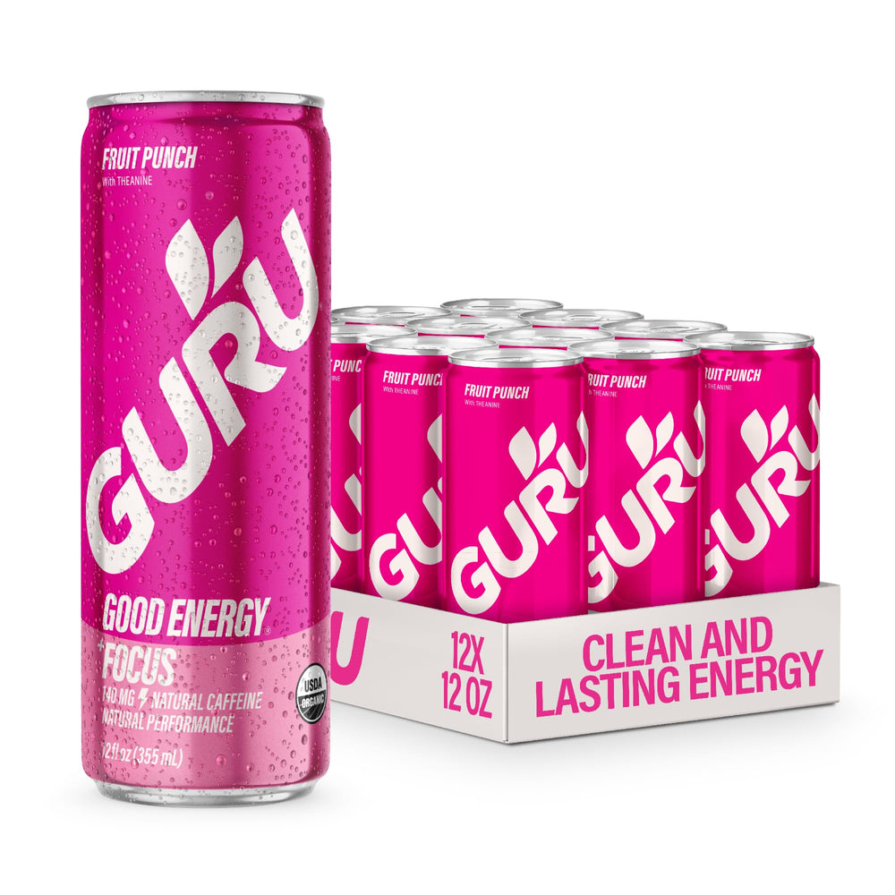 GURU front can showing fruit punch branding and organic badge for clear product ID and trust