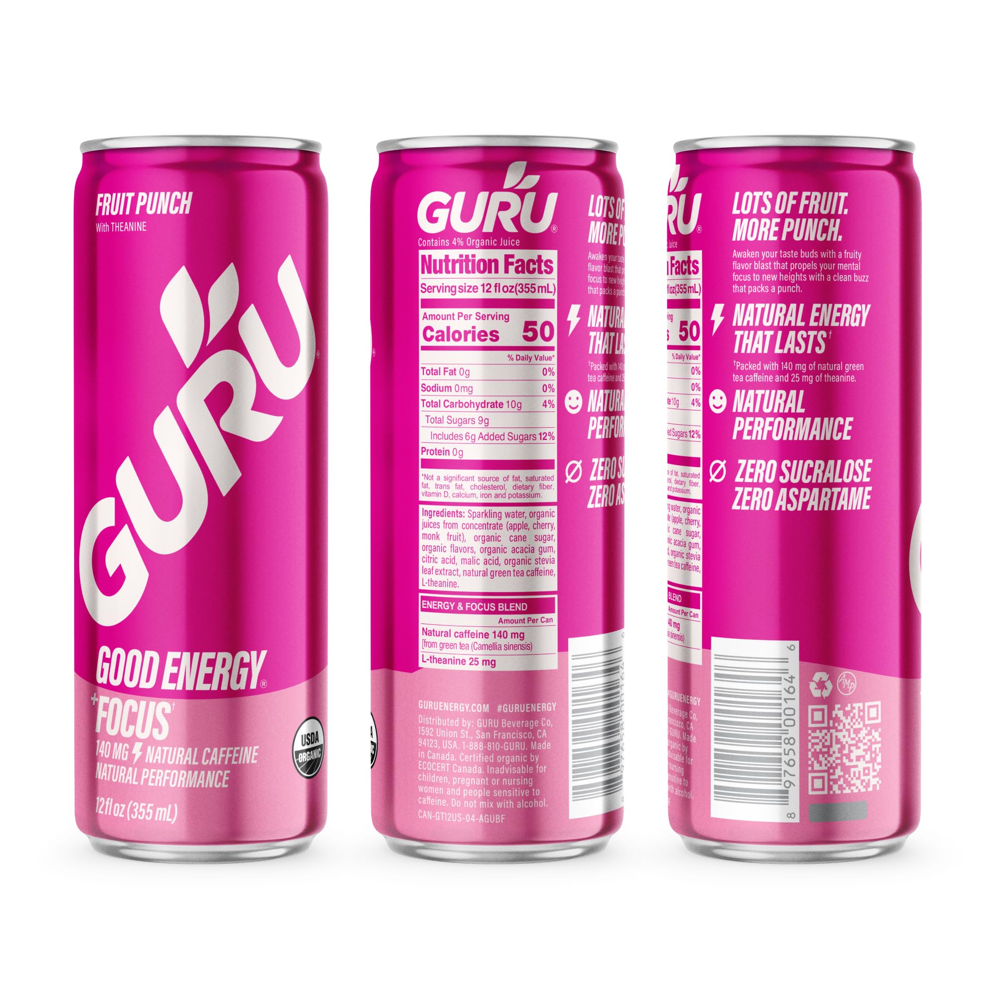 GURU can in outdoor setting showing active lifestyle and grab-and-go energy advantage