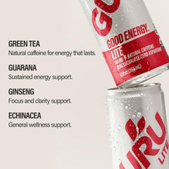 GURU Lite close-up of label highlighting natural ingredients and vegan benefit