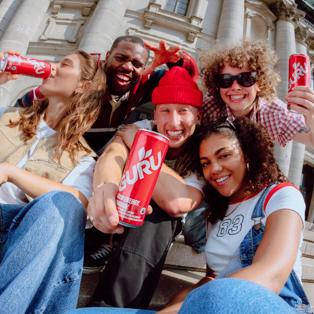 GURU top-open can view showing beverage surface for immediate refreshment