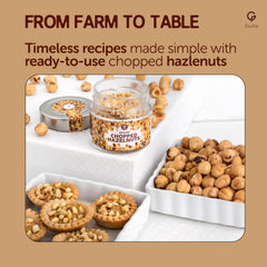GUSTA chopped hazelnuts on spoon showing jar portion size and scale