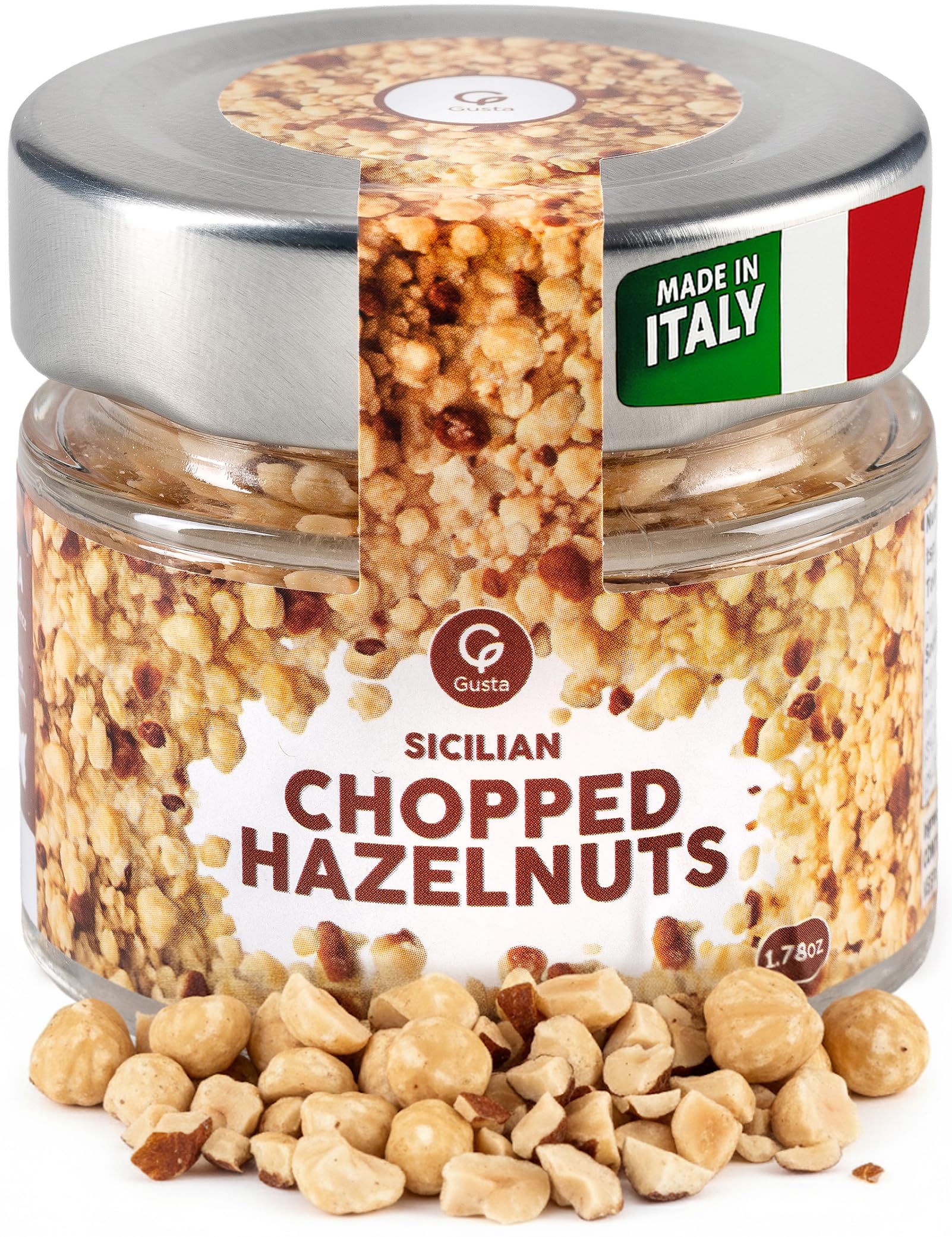 GUSTA jar front view showing label and resealable lid for freshness