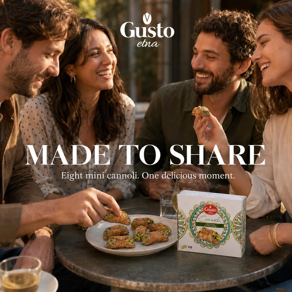 GUSTO ETNA product label and ingredients panel showing Italian origin and quality