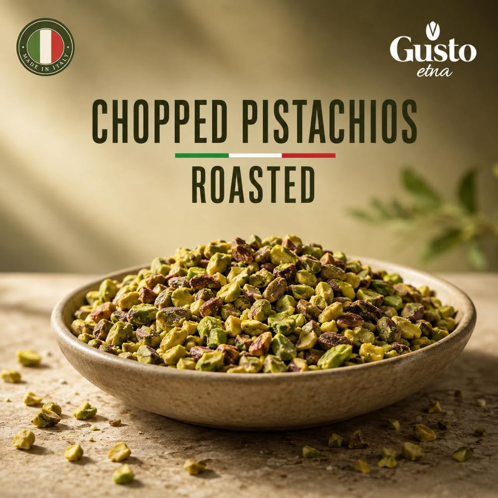 GUSTO ETNA pistachio crumbles in a bowl ready to mix into recipes for flavor