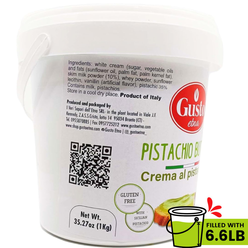 GUSTO ETNA close-up texture highlights creamy pistachio spread for smooth blending