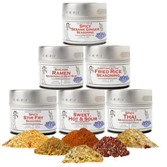 Gustus Vitae front packaging showing six-seasoning gift set and convenience