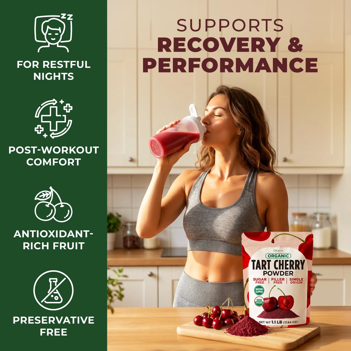 Gya Tea Co cherry powder used in muffins, demonstrates natural color and flavor
