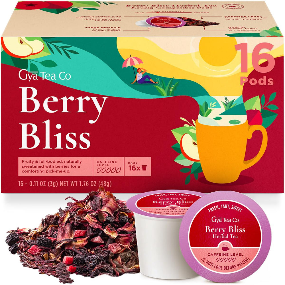 Gya Tea Co front packaging showing 16-count berry pods and natural benefits