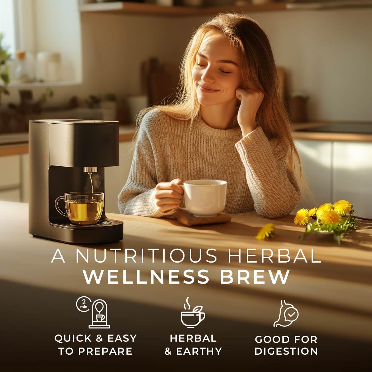 Gya Tea Co brewed cup showing warm tea and clear infusion benefit