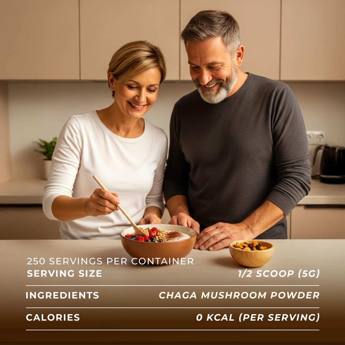 Gya Tea Co kitchen scene using chaga powder in recipes for versatility