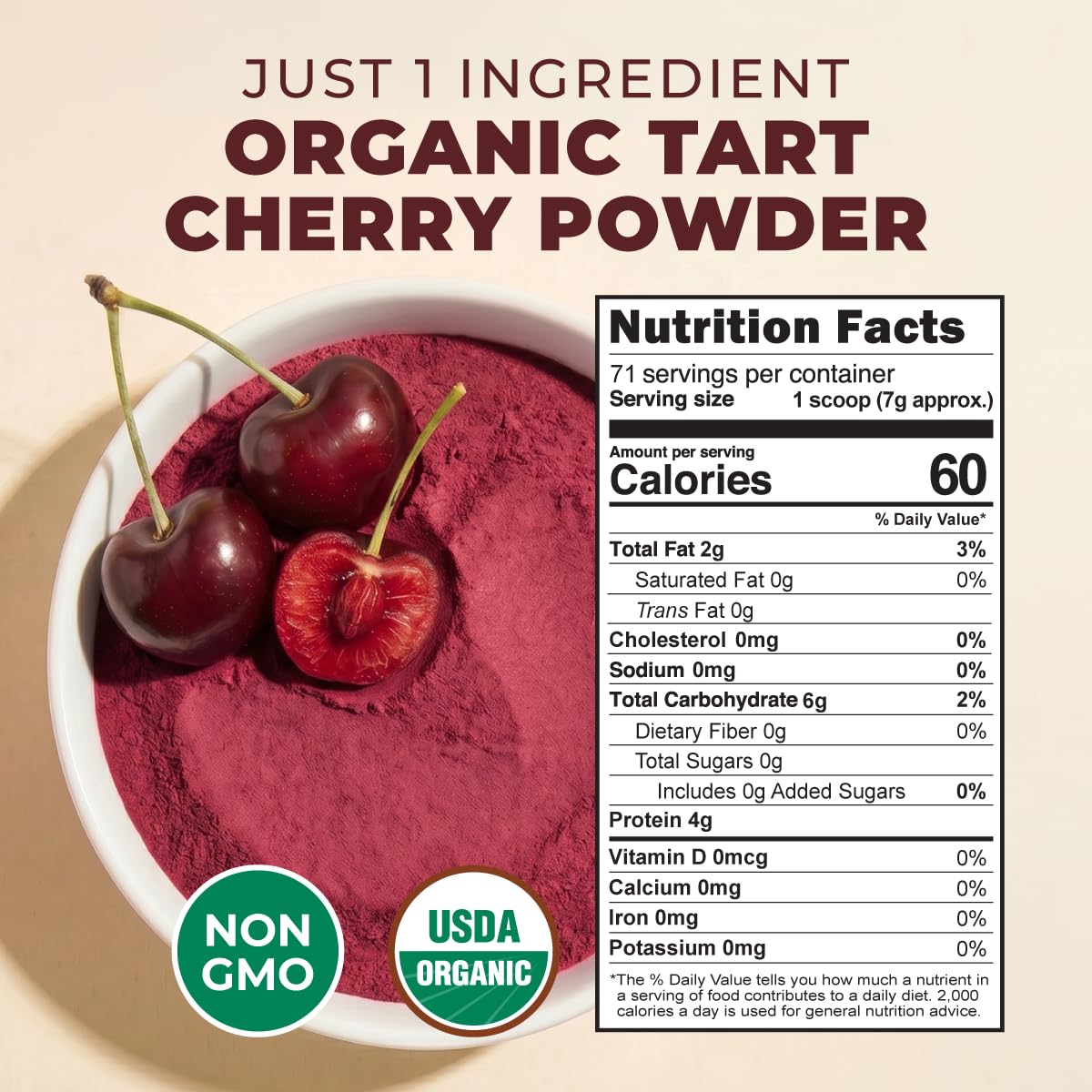 Gya Tea Co tart cherry powder close-up texture showing fine, vibrant red powder