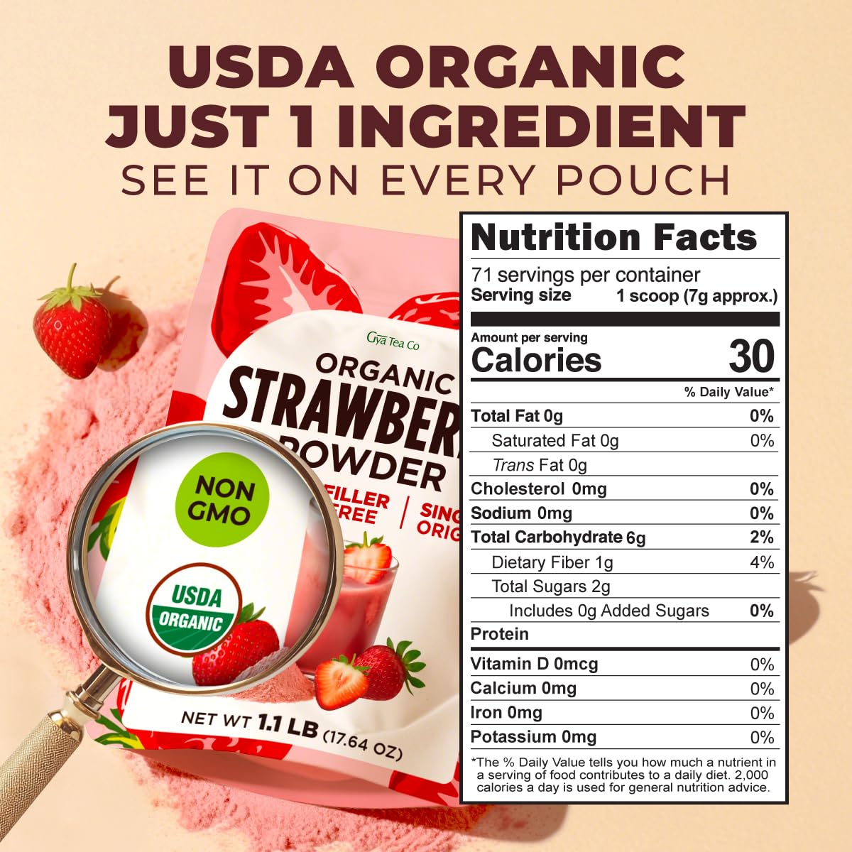Gya Tea Co powder on spoon showing measured serving for consistent recipes benefit
