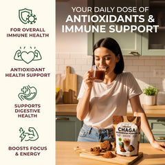 Gya Tea Co smoothie blending chaga powder for morning nutrient boost