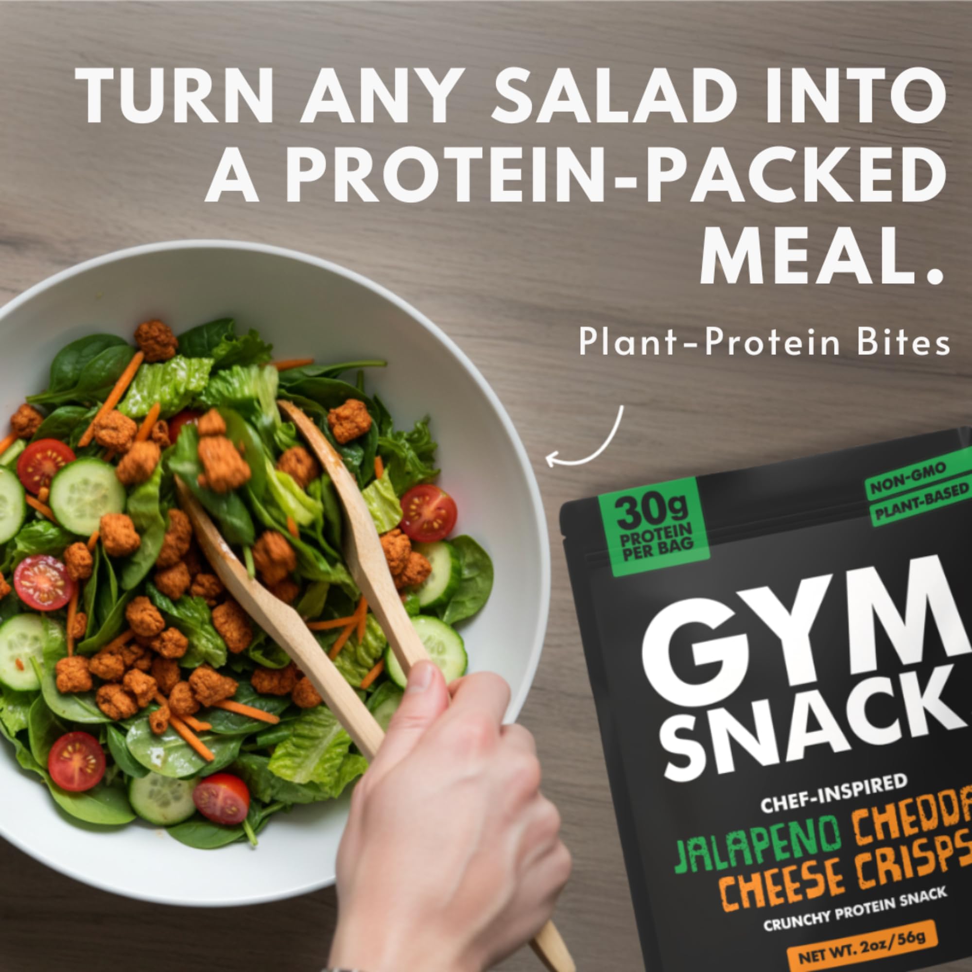 GYM SNACK single bag held in hand demonstrating convenient portion size and portability
