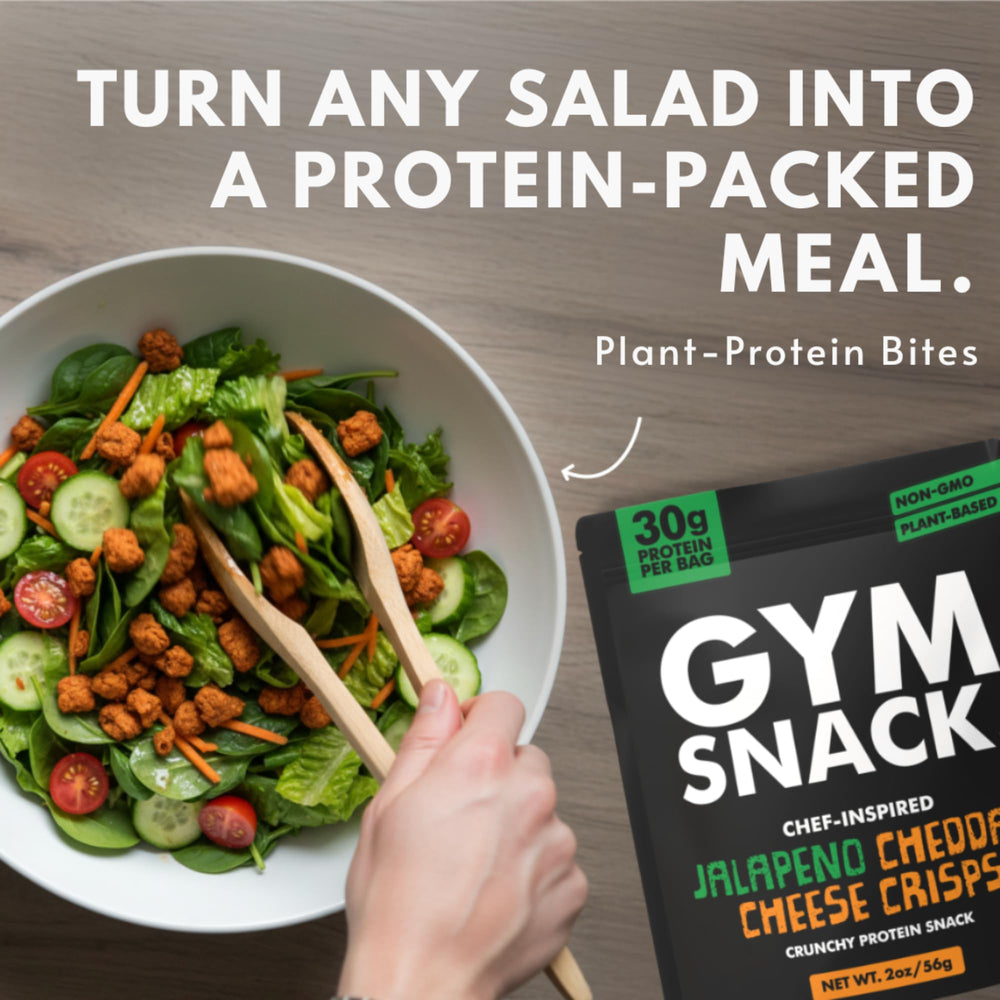 GYM SNACK 2 oz bag held in hand to show size and portability for on‑the‑go protein