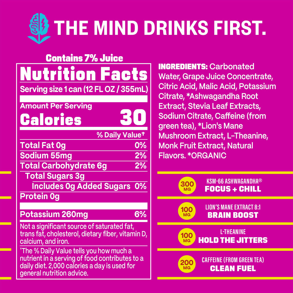 GYM SODA GYM WEED close-up of can label highlighting adaptogen blend