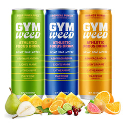 GYM SODA GYM WEED front packaging showing 12-pack and variety benefits
