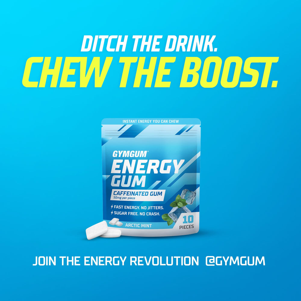 GYMGUM Arctic Mint gum with breath visual hint conveying cool flavor and freshness benefit