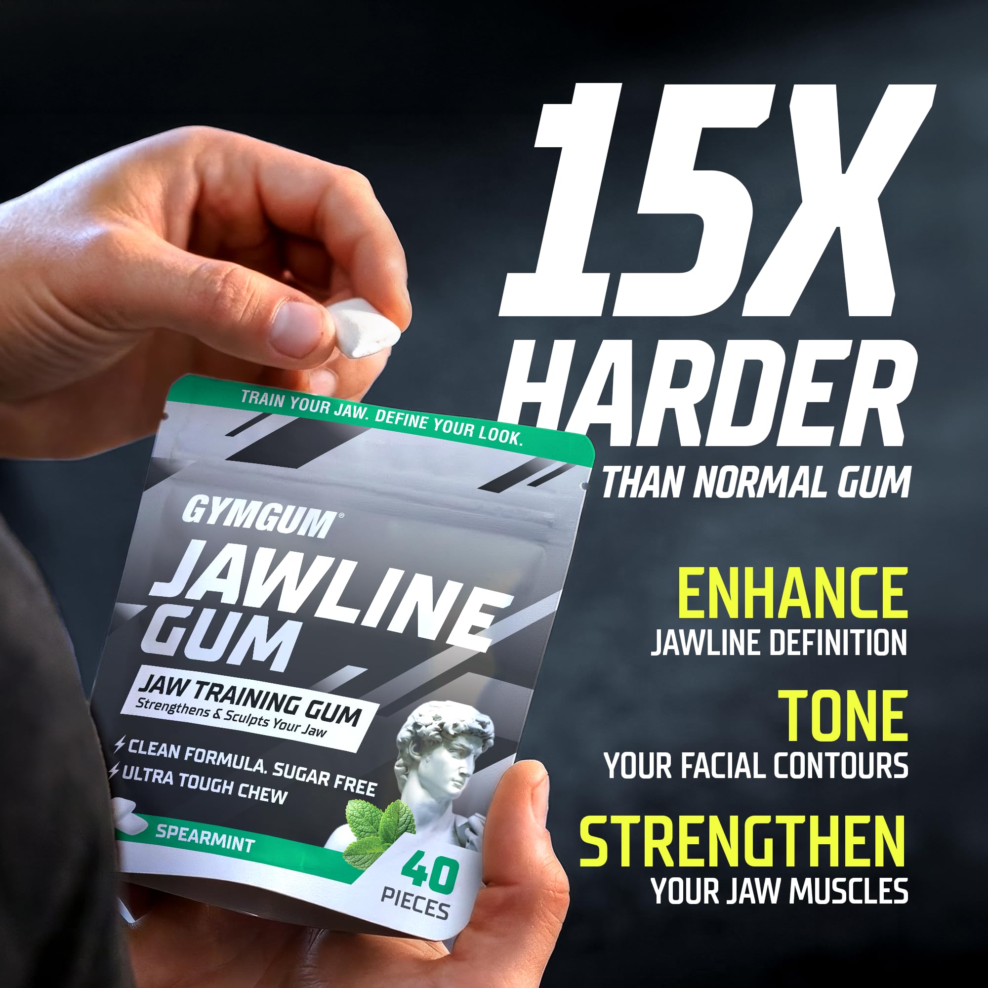 GYMGUM close-up texture highlighting firm chew and resistance benefit