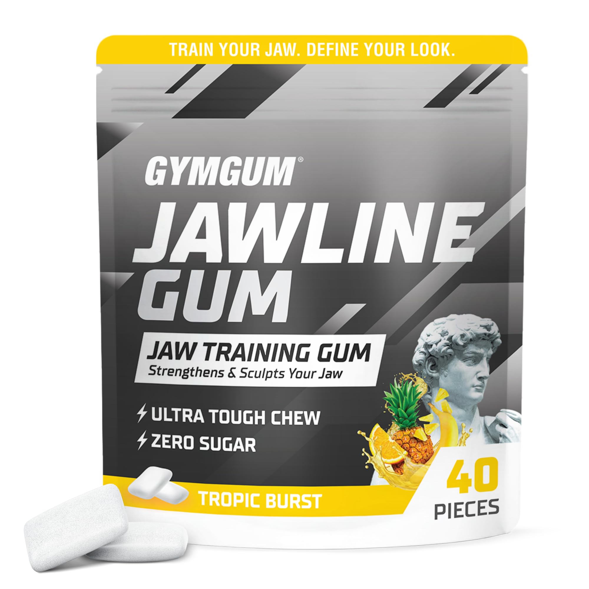 GYMGUM front packaging showing Tropic Burst and 40 count benefit