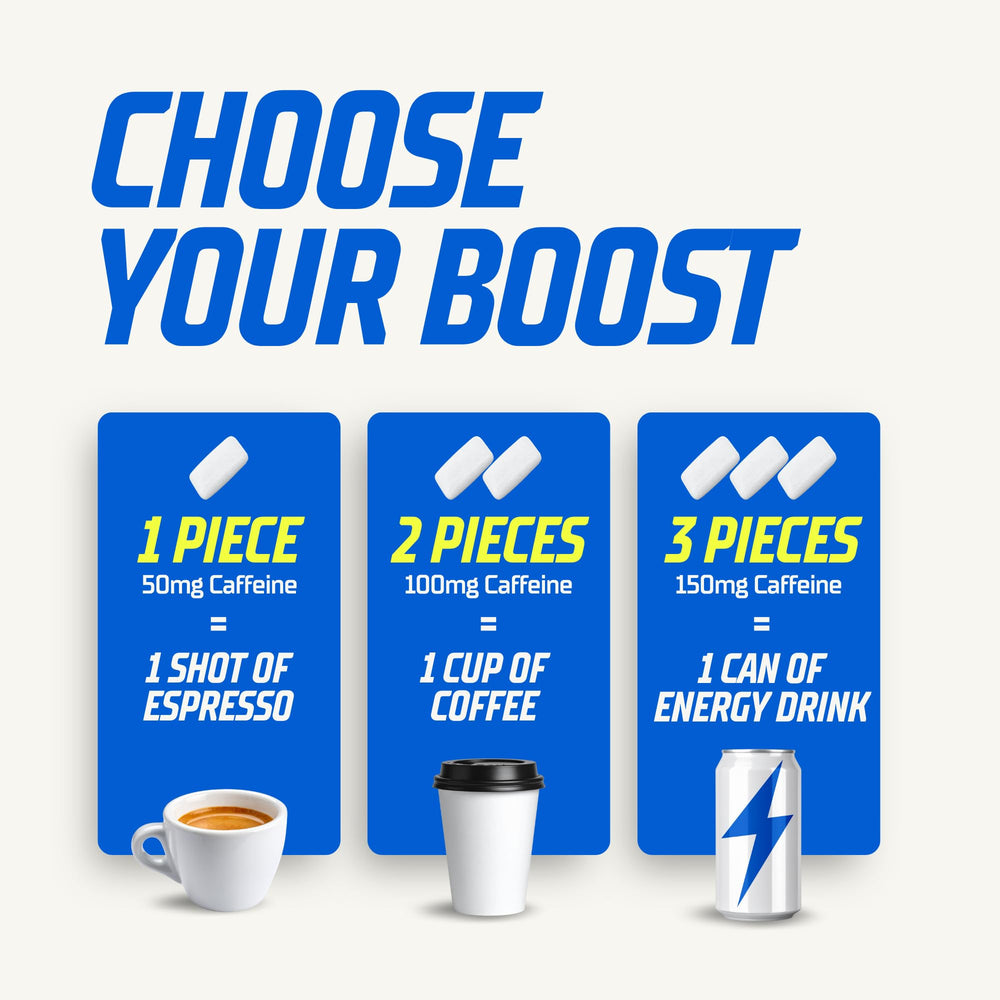 GYMGUM next to a water bottle on a travel tray emphasizing compact, liquid-free boost