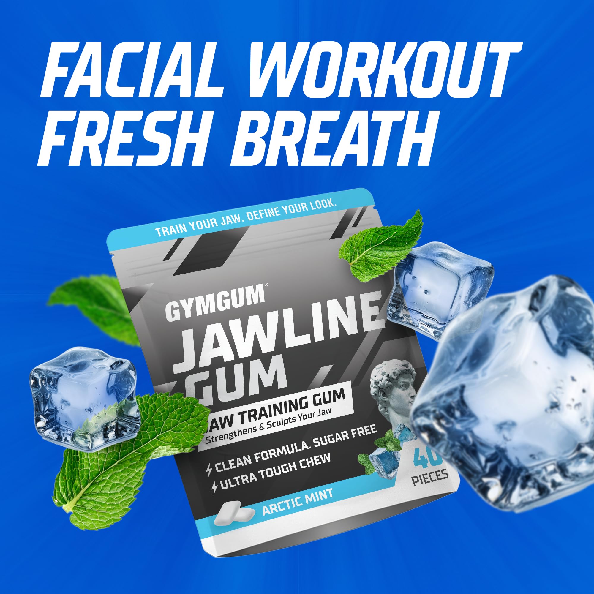 GYMGUM ingredients label close-up highlighting sugar-free benefits