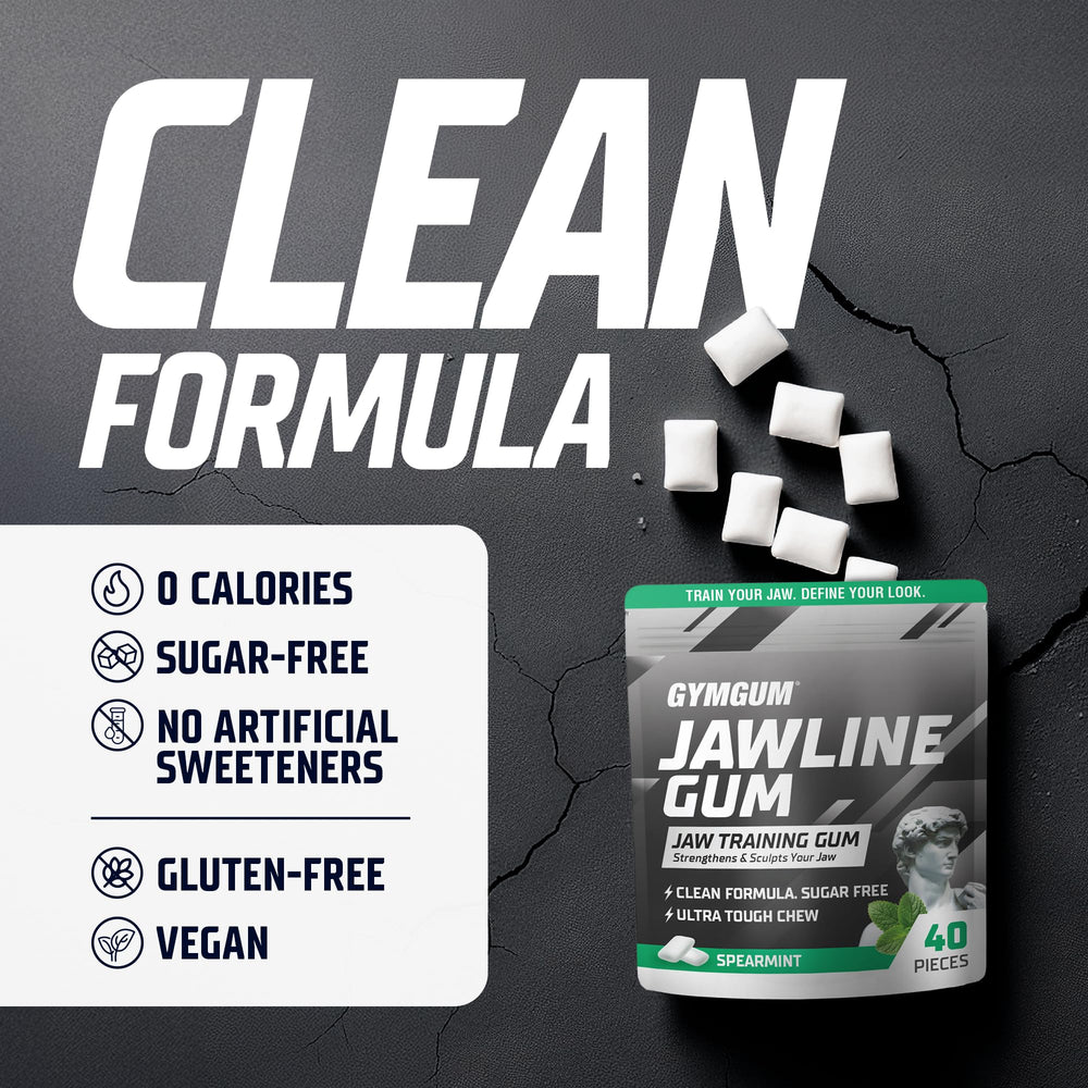 GYMGUM label and ingredient list showing sugar-free and vegan benefit