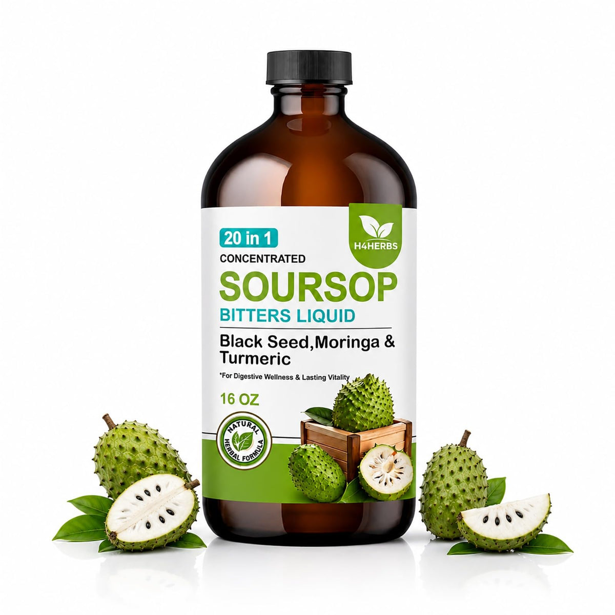 H FOR HERBS front bottle view showing product and clean‑label benefits
