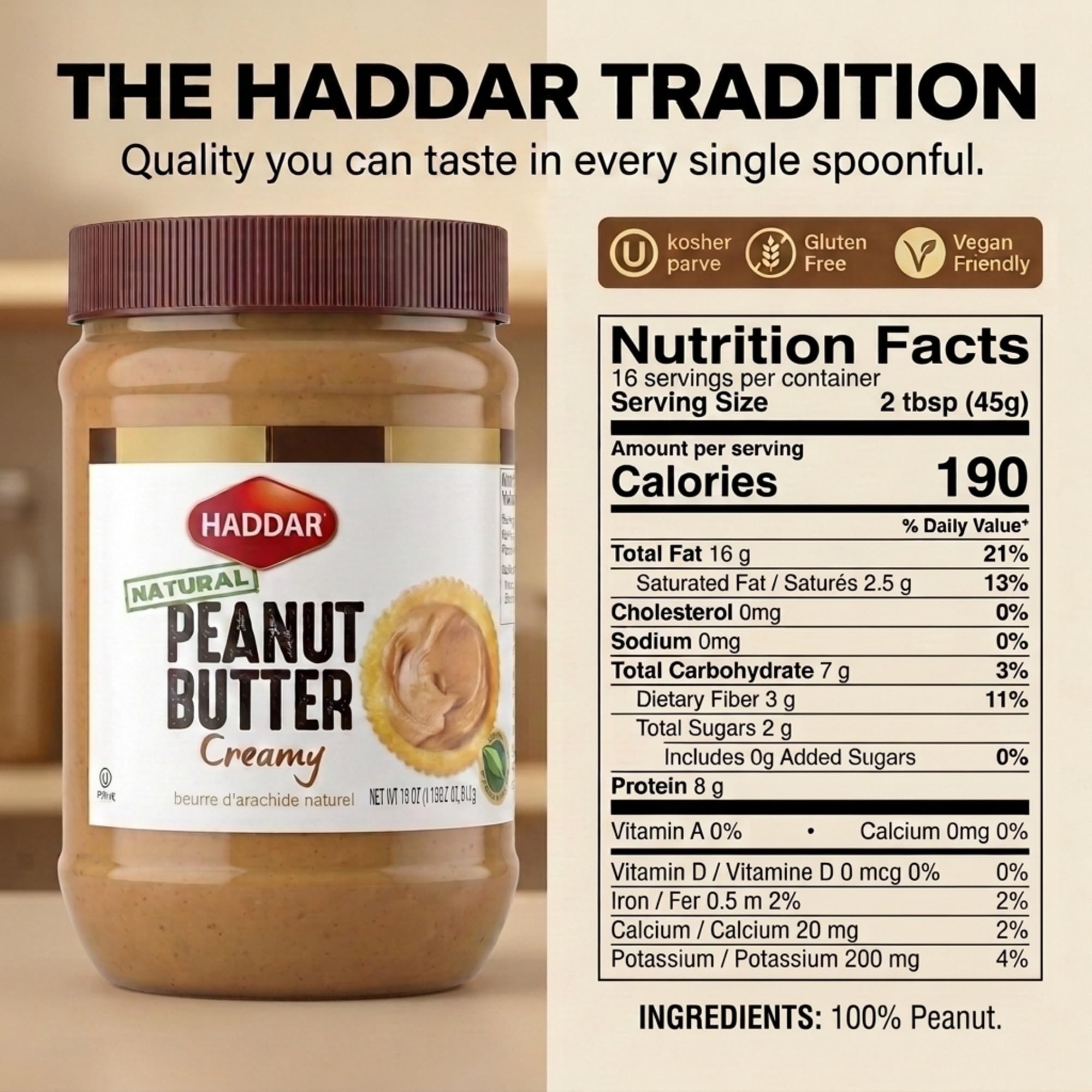Haddar creamy peanut butter close-up texture highlighting smooth spreadability benefit