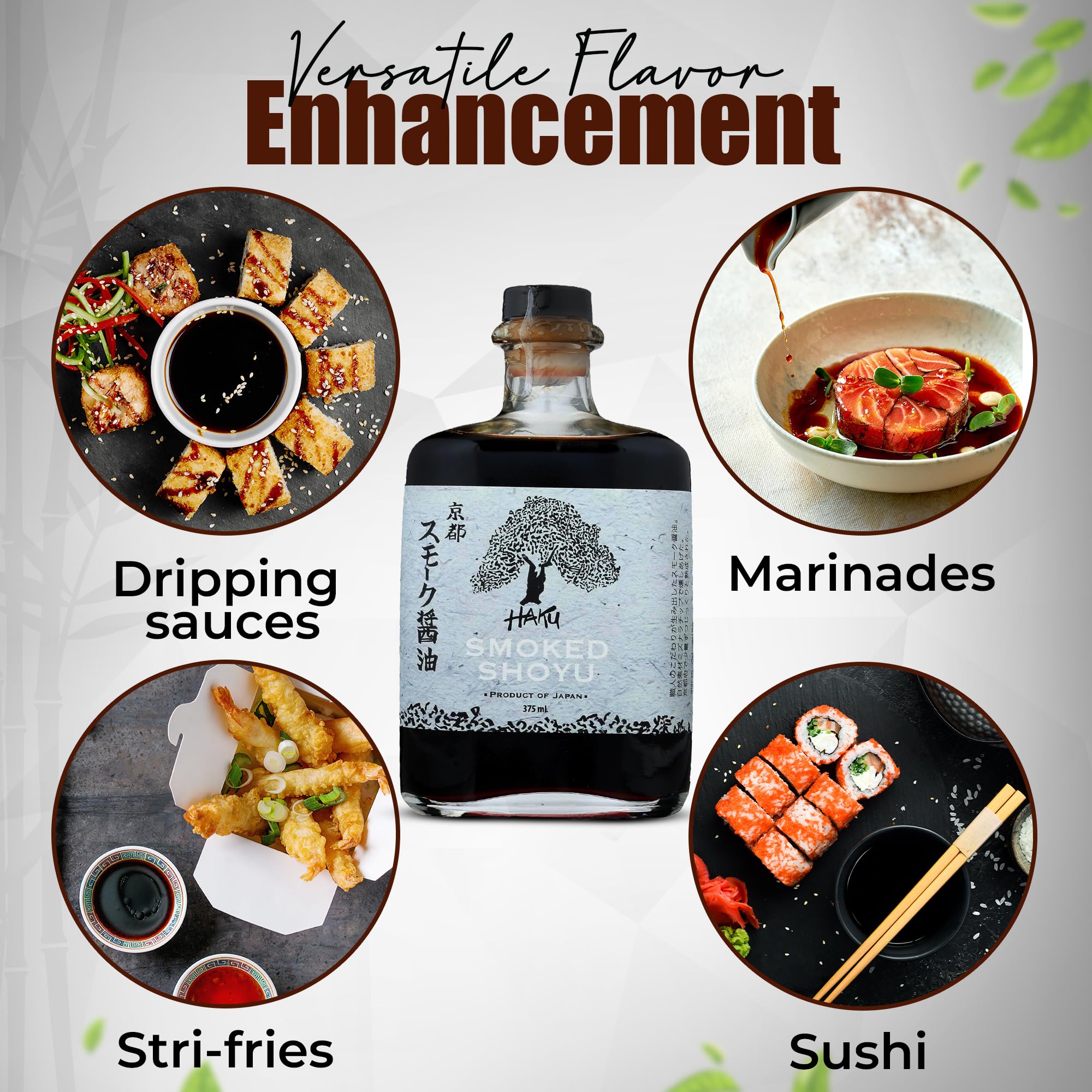 HAKU beside sushi showcasing balanced smoke that enhances raw fish taste benefit