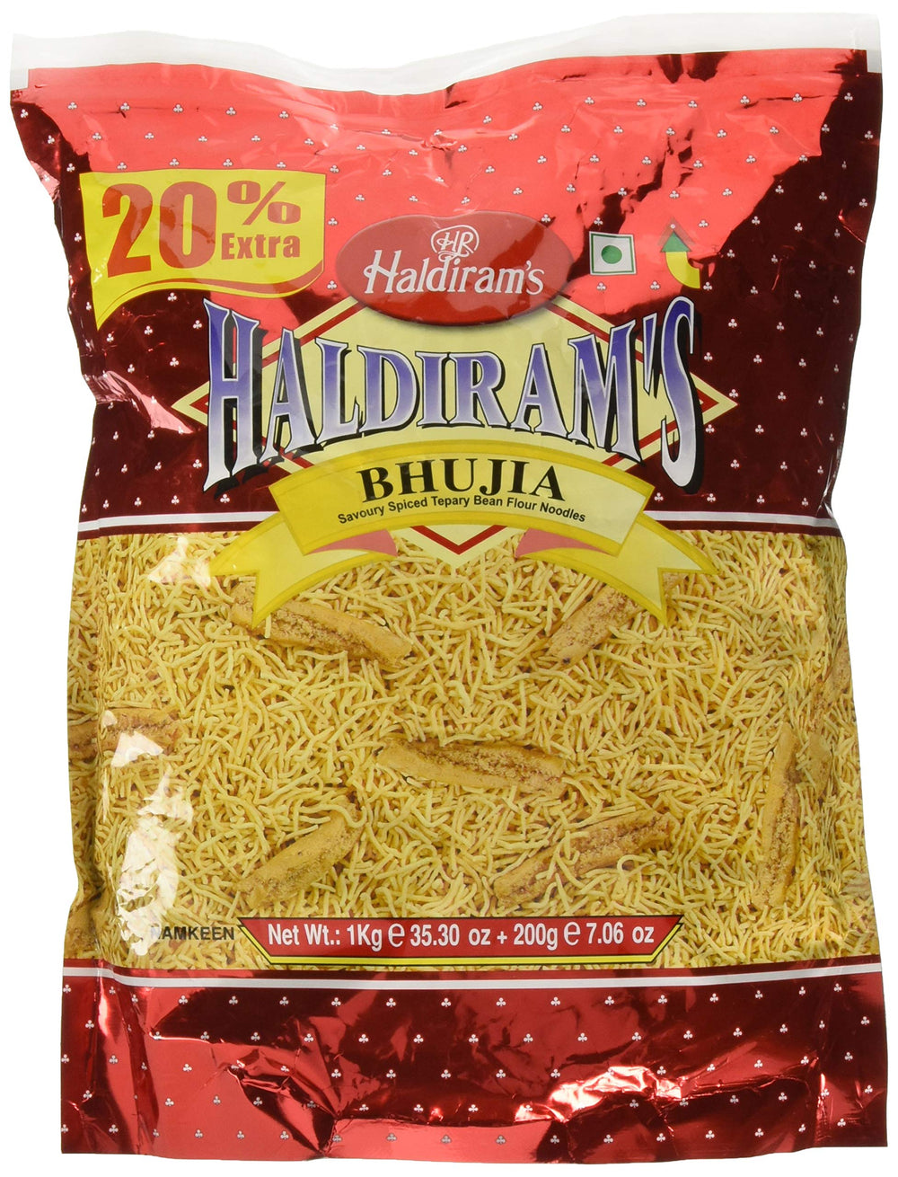Haldiram's front packaging showing 1000g bhujia, convenient large-size snack
